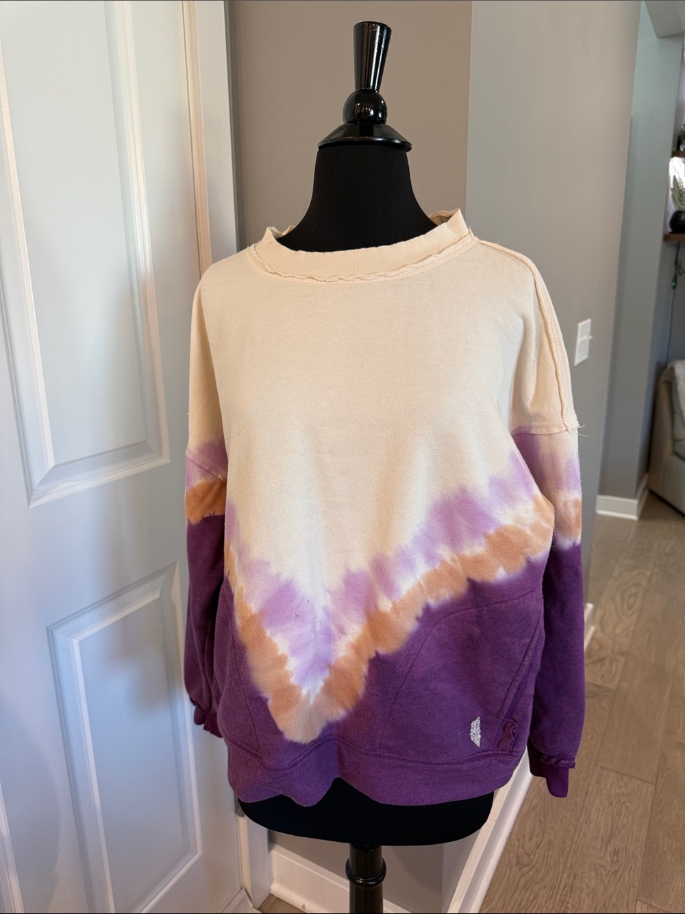 Free People Movement Tie-Dye Crewneck Sweatshirt in Cream, Purple & Tan